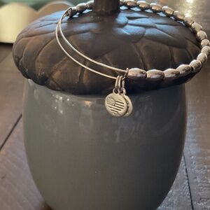 ALEX and ANI Oval Beaded Expandable Bangle Sterling Silver